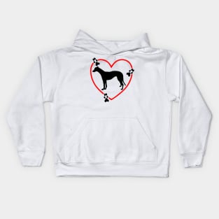 Standing Greyhound Dog Paw Prints Red Heart Kids Hoodie